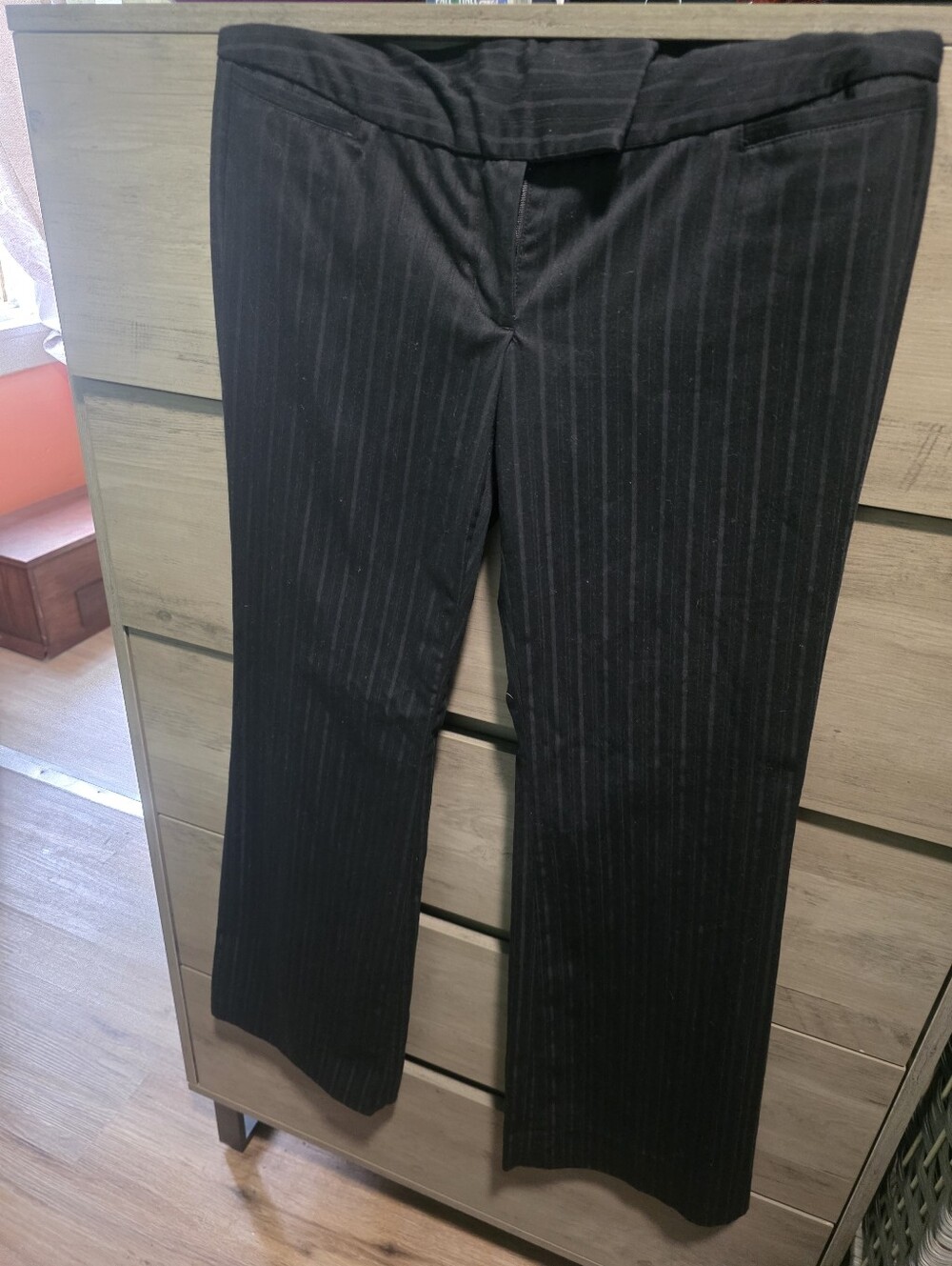 Express Editor Women's Black Pinstripe Flare Dress Pants
